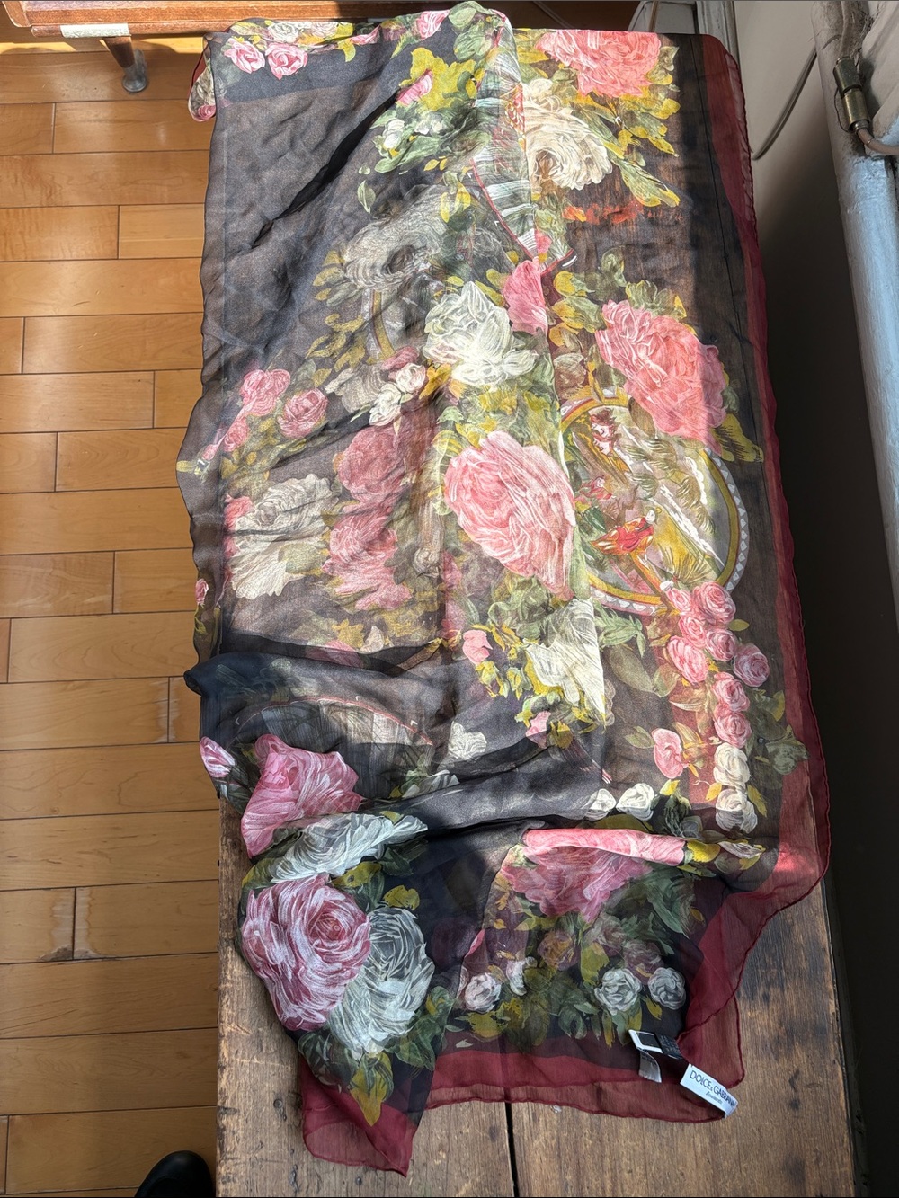 Dolce and Gabbana Sheer Floral rose scarf